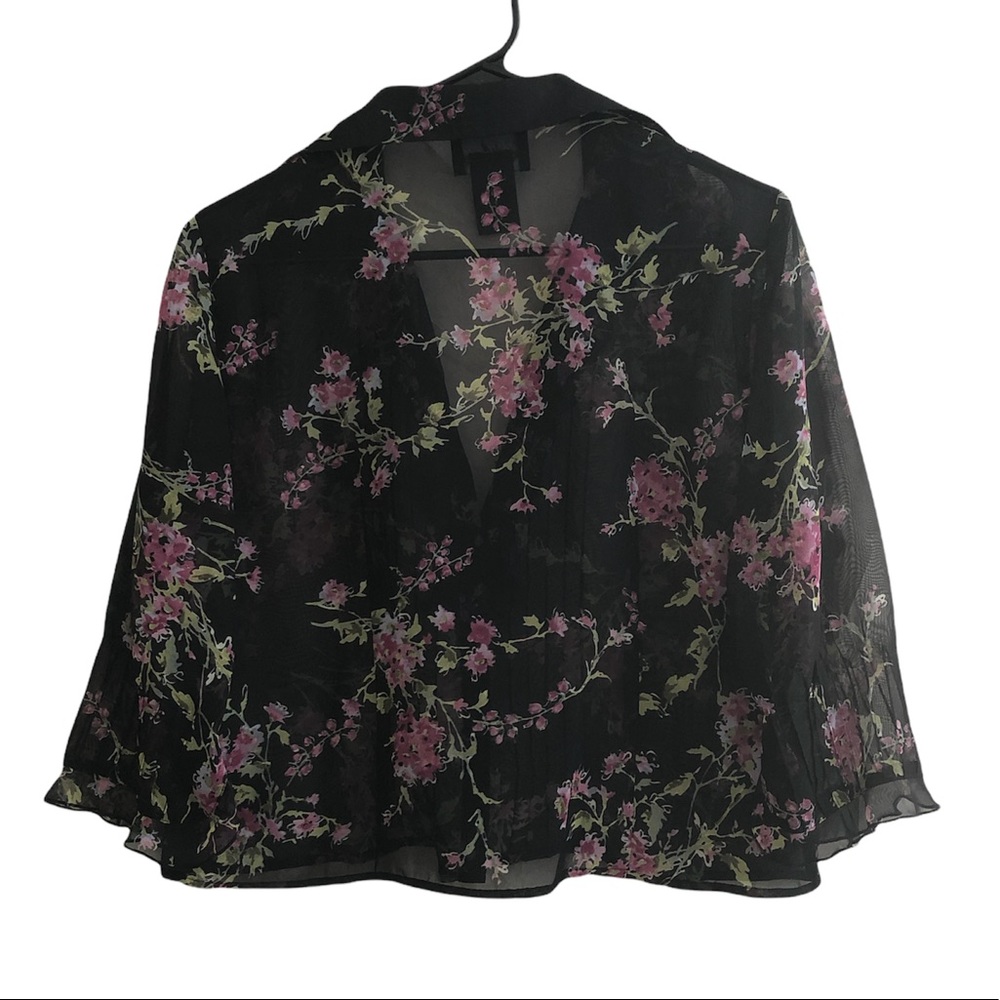 Positive Attitude Chiffon Floral V-Neck Ruffled Button Down Crop Top - Picture 2 of 7